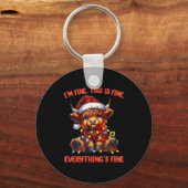 I'm Fine Everything Is Fine Christmas Highland Cow Sleutelhanger (Voorkant)