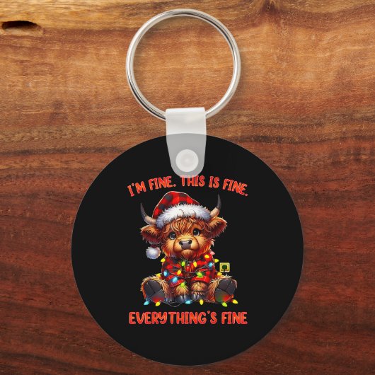 I'm Fine Everything Is Fine Christmas Highland Cow Sleutelhanger (Voorkant)