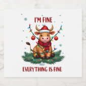 I'm Fine Everything is Fine Christmas Highland Cow Sparkling Wijnetiket (Enkel label)