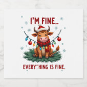 I'm Fine Everything is Fine Christmas Highland Cow Sparkling Wijnetiket (Enkel label)