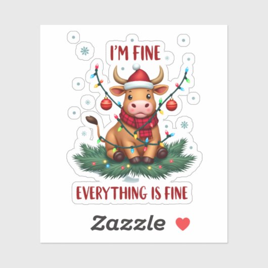 I'm Fine Everything is Fine Christmas Highland Cow Sticker (Vel)