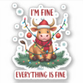 I'm Fine Everything is Fine Christmas Highland Cow Sticker (Voorkant)