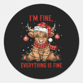 I'm Fine Everything Is Fine Funny Christmas Highla Ronde Sticker (Voorkant)