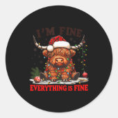 I'm Fine Everything Is Fine Funny Christmas Highla Ronde Sticker (Voorkant)