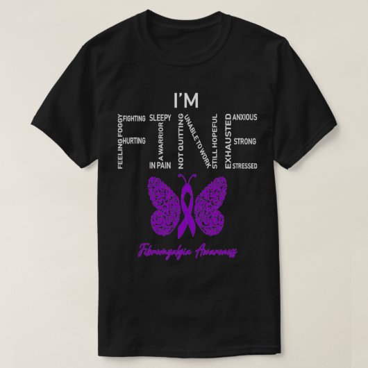 I'm Fine Fibromyalgia Awareness Purple Ribbon Funn T-shirt (Design voorkant)