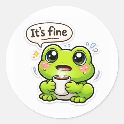 I'm Fine Frog Ronde Sticker (Voorkant)