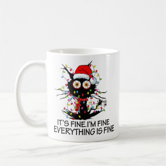 "I'm Fine" Holiday Stress Black Cat Mug  Koffiemok