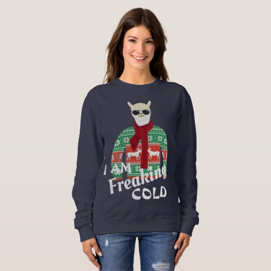 im freaking cold Cool llama Ugly kerstsweater Trui (Voorkant volledig)