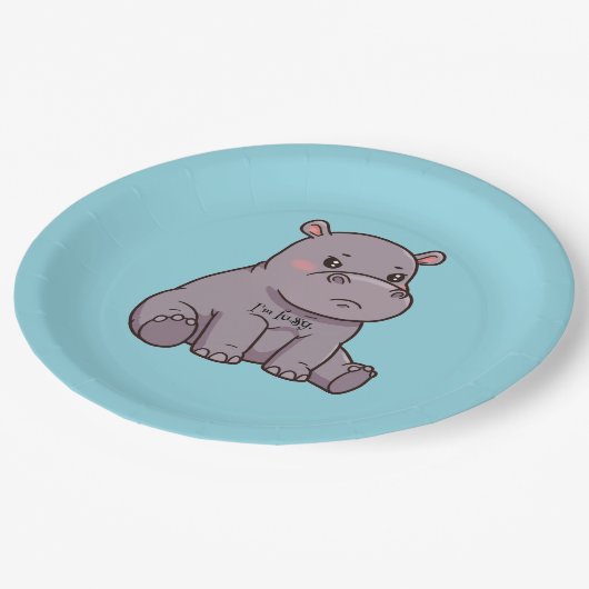 "I'm fussy." Cute, Cartoon Hippo, Pouting Papieren Bordje (Gekanteld)