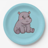 "I'm fussy." Cute, Cartoon Hippo, Pouting Papieren Bordje (Voorkant)