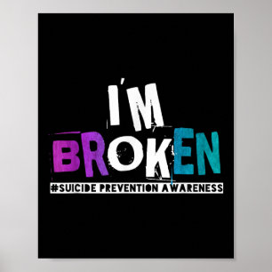IM Gebroken Blauwgroen &amp; Paarse lint Zelfmoord Poster