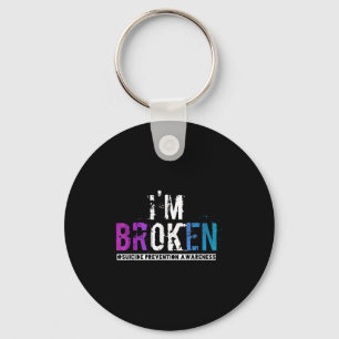 IM Gebroken Blauwgroen &amp; Paarse lint Zelfmoord Sleutelhanger