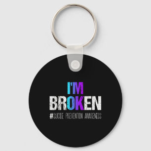 IM Gebroken Blauwgroen & Paarse lint Zelfmoord Sleutelhanger