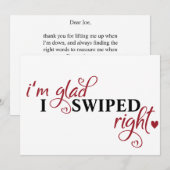 "I'm glad I swiped right" fun romantic Dating Feestdagenkaart (Voorkant / Achterkant)