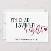 "I'm glad I swiped right" fun romantic Dating Feestdagenkaart (Voorkant)