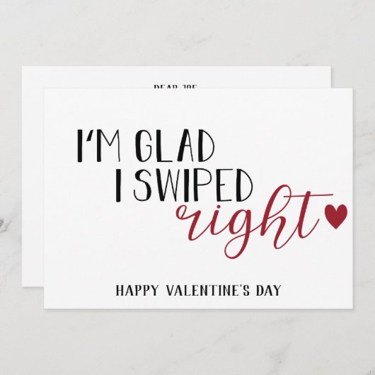 "I'm glad I swiped right" fun romantic Dating Feestdagenkaart (Voorkant / Achterkant)