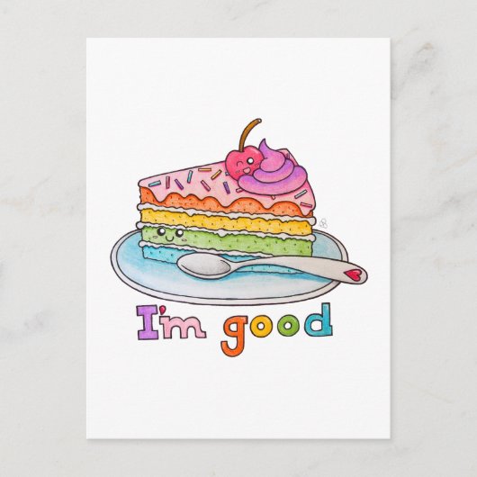I'm Good, Kawaii Cartoon Rainbow Cake Postcard Briefkaart (Voorkant)