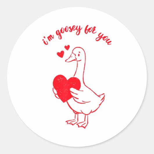 I'm Goosey For You Valentine Goose Hearts Minimal  Ronde Sticker (Voorkant)