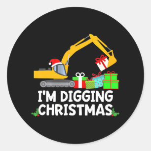 IM Graven Kerst Tractor Boys Graafmachine Ronde Sticker