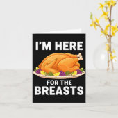 I'm Here For The Breasts, Funny Thanksgiving Turke Kaart (Gele Bloem)