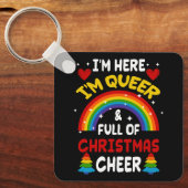 Im Hier In Queer Kerst LGBTQ Gay Pride Rainbow Sleutelhanger (Voorkant)