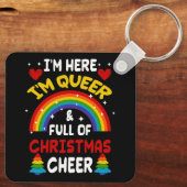 Im Hier In Queer Kerst LGBTQ Gay Pride Rainbow Sleutelhanger (Achterkant)
