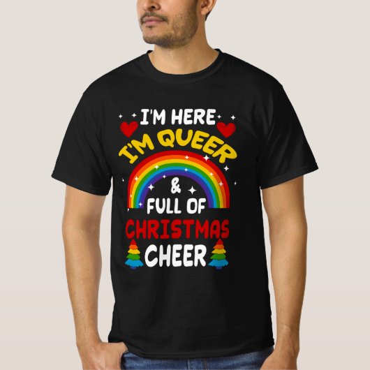 Im Hier In Queer Kerst LGBTQ Gay Pride Rainbow T-shirt (Voorkant)