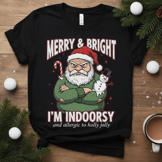 I'm Indoorsy" Grumpy Santa T-Shirt,Funny Christmas T-shirt