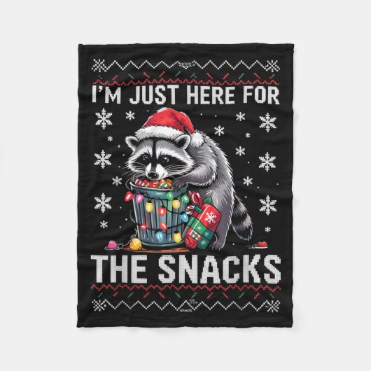 I'm Just Here For Snacks Raccoon Christmas Kids To Fleece Deken (Voorkant)
