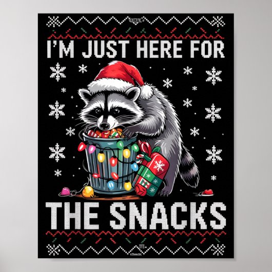 I'm Just Here For Snacks Raccoon Christmas Kids To Poster (Voorkant)