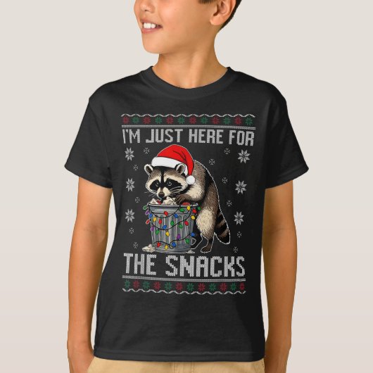 I'm Just Here For Snacks Raccoon Christmas Kids To T-shirt (Voorkant)