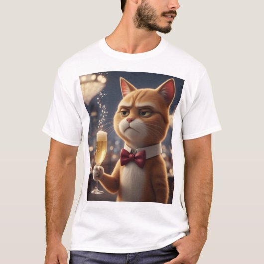I'm Just Here for the Champagne – Grumpy Party Cat T-shirt (Voorkant)