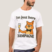 I'm Just Here for the Champagne – Grumpy Party Cat T-shirt (Voorkant)