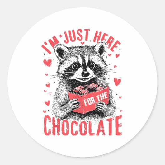 I'm Just Here For The Chocolate Funny Raccoon Vale Ronde Sticker (Voorkant)
