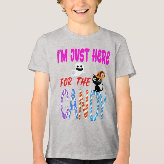 Im Just Here voor het Snoep - Grappige Halloween K Tri-Blend Shirt (Voorkant)