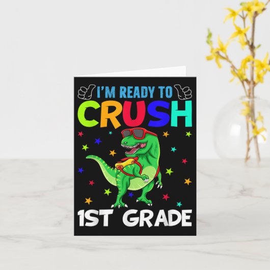 Im klaar om 1e graad T Rex Dinosaur terug te breng Kaart (Gele Bloem)