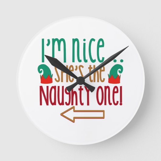 Im Nice Shes Naughty Elf Pet Ronde Klok (Voorkant)