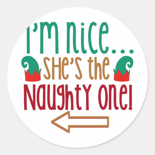 Im Nice Shes Naughty Elf Pet Ronde Sticker (Voorkant)