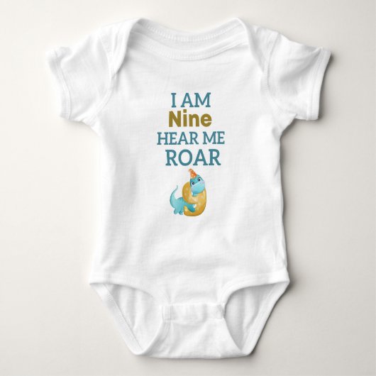 I'm Nine Hear Me Roar Personalized T-Rex Birthday Romper (Voorkant)