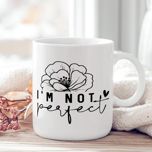 "I'm Not Perfect" Zwart-wit Bloemen Koffiemok