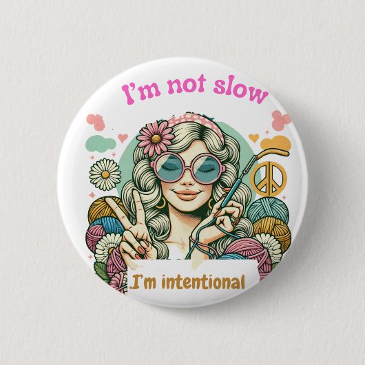 "I'm not slow, I'm intentional - Retro knitting hu Ronde Button 5,7 Cm (Voorkant)