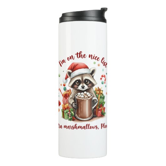 "I'm On The Nice List" Raccoon Christmas Thermosbeker (Gedraaid links)
