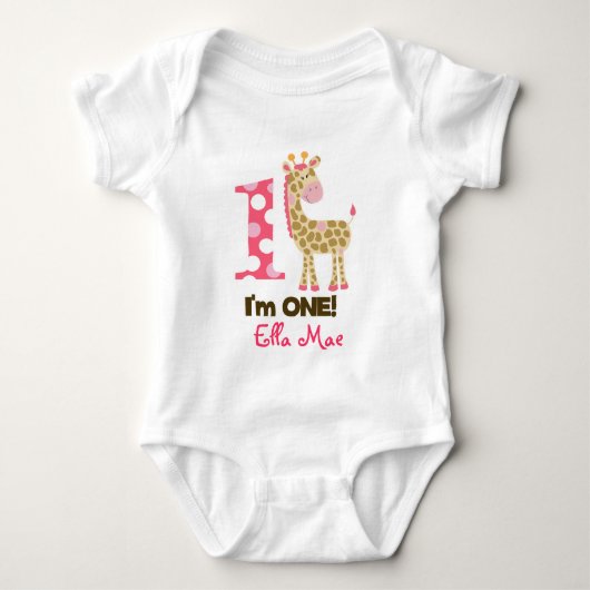 Im ONE Pink Giraffe 1e verjaardag Creeper Bodysuit (Voorkant)