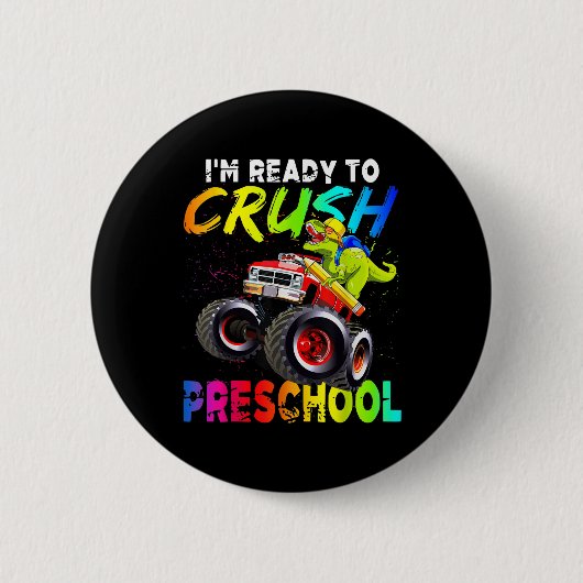 Im Ready To Crush Preschool Monster Truck Dinosaur Ronde Button 5,7 Cm (Voorkant)
