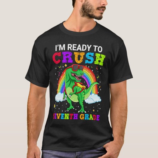 I'm Ready To Crush Seventh Grade Rex Dinosaur Rain T-shirt (Voorkant)