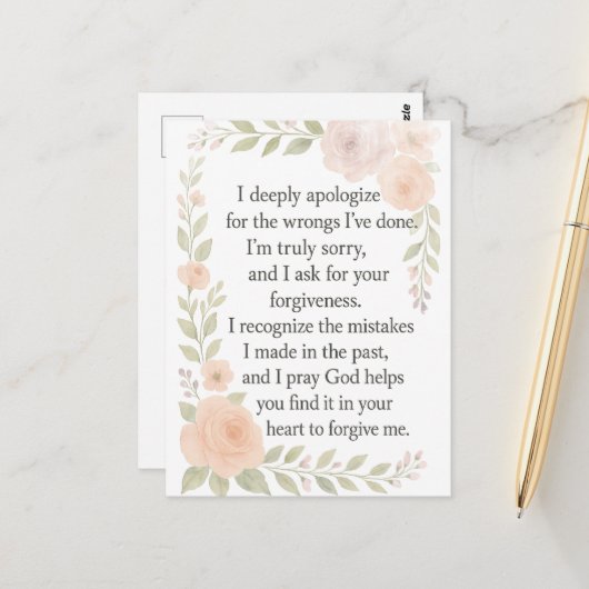 I'm Sorry/Apology\ Forgiveness Floral  Briefkaart (Voorkant / Achterkant in situ)