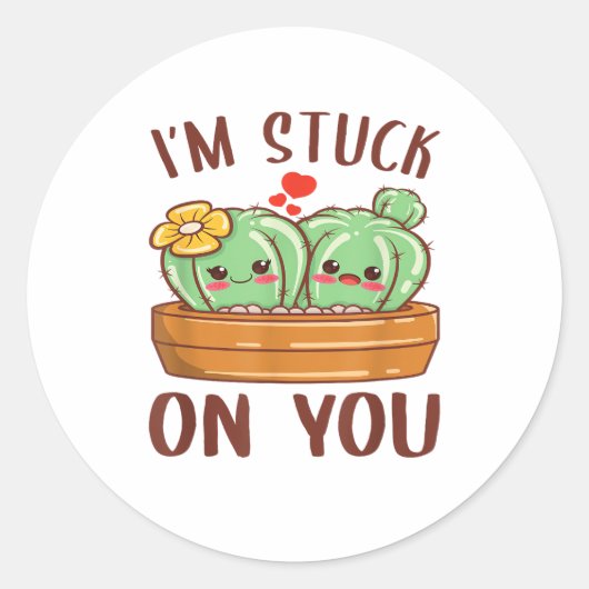 Im Stuck On You Cactus Succulent Valentines Day Cu Ronde Sticker (Voorkant)