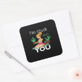 Im Stuck On You Funny Cactus Gardening Playful Des Vierkante Sticker (Envelop)