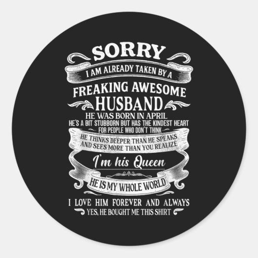 I'm Taken By A Freaking Awesome Husband Born In Ap Ronde Sticker (Voorkant)
