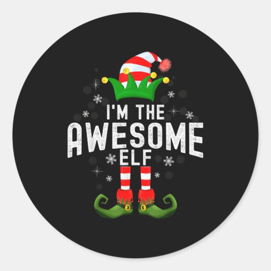I'm The Awesome Elf Christmas Family Pjs Costume Ronde Sticker (Voorkant)